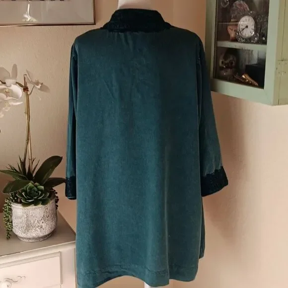 Soft Surroundings Anandi Teal Tencel Jacket/Top with Chenile Accents. Bohemian. - Picture 8 of 12